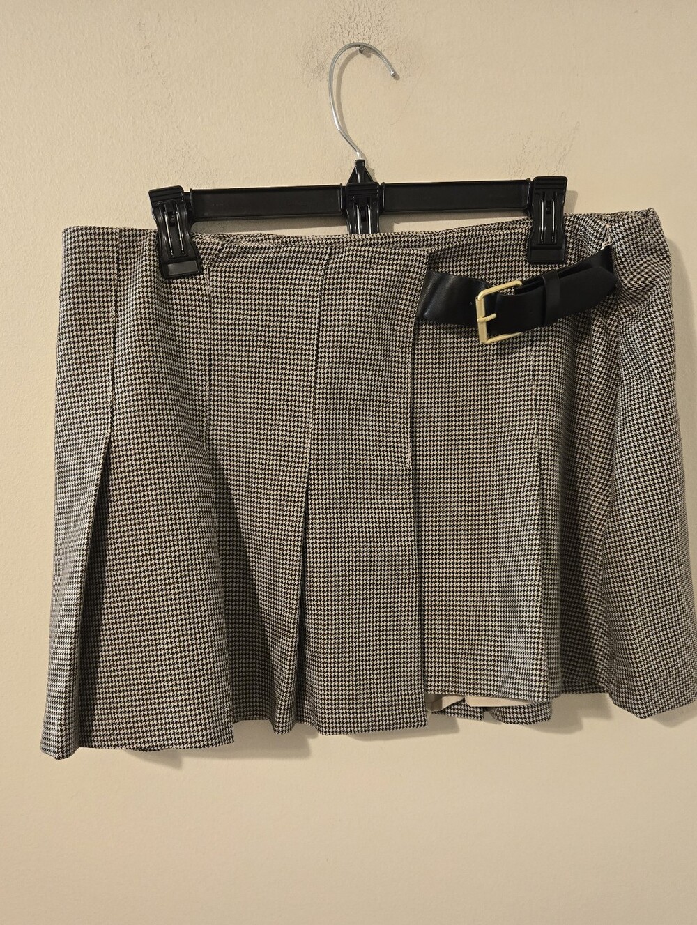 Abercrombie & Fitch Hardware Pleated Wrap Mini Skort Houndstooth Size L - Picture 3 of 10